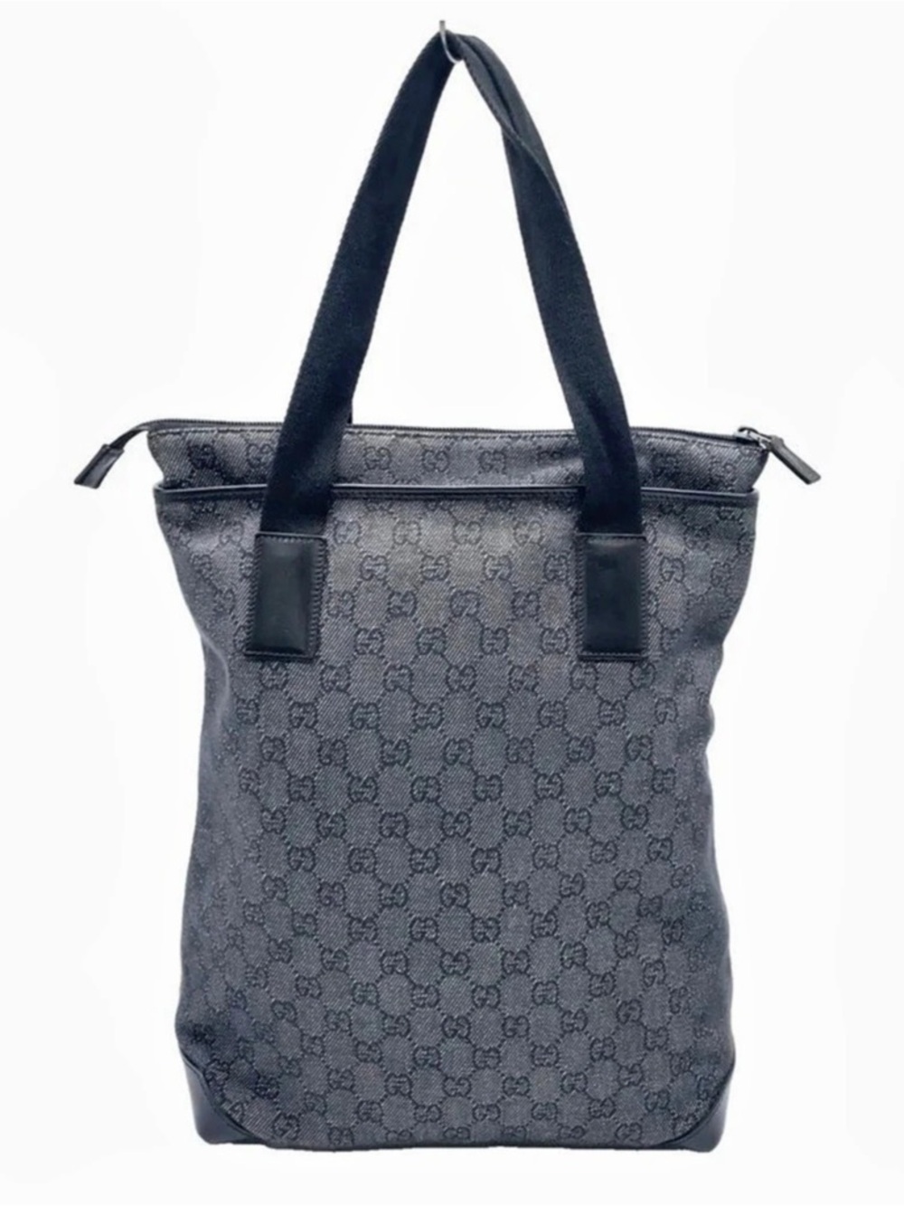 Gucci Black GG Denim Abbey Zip Tote in Black & Gray